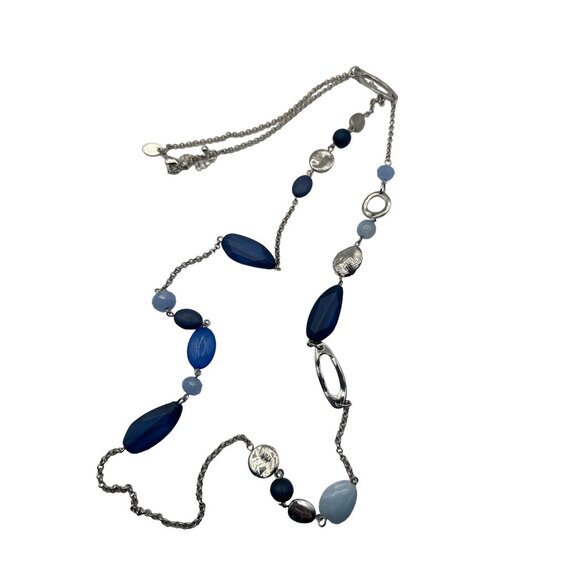 Charming Charlie Blue and Silver Multi Bead Necklace 22 inch 2.5 inch Extension - Picture 2 of 4